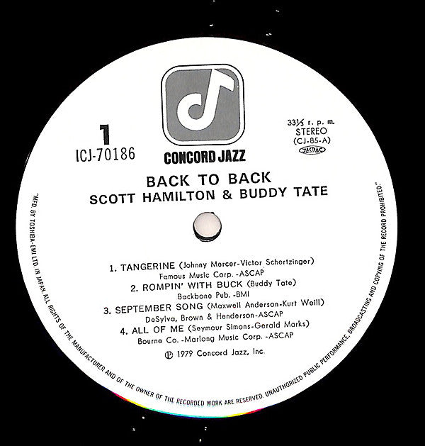 Scott Hamilton, Buddy Tate - Back To Back (LP, Album)