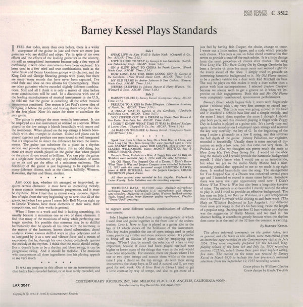 Barney Kessel - Kessel Plays Standards (LP, Album, Ltd, RE)