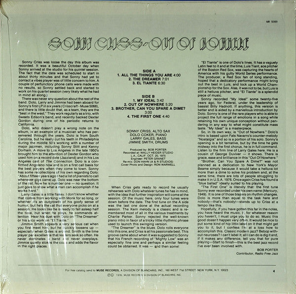 Sonny Criss - Out Of Nowhere (LP, Album)