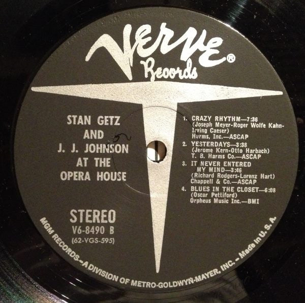 Stan Getz And J.J. Johnson - At The Opera House (LP, Album, RE)