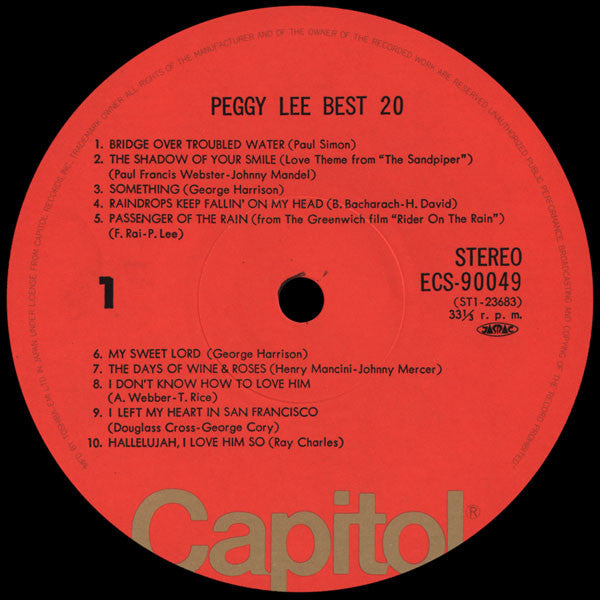 Peggy Lee - Best 20 (LP, Comp)