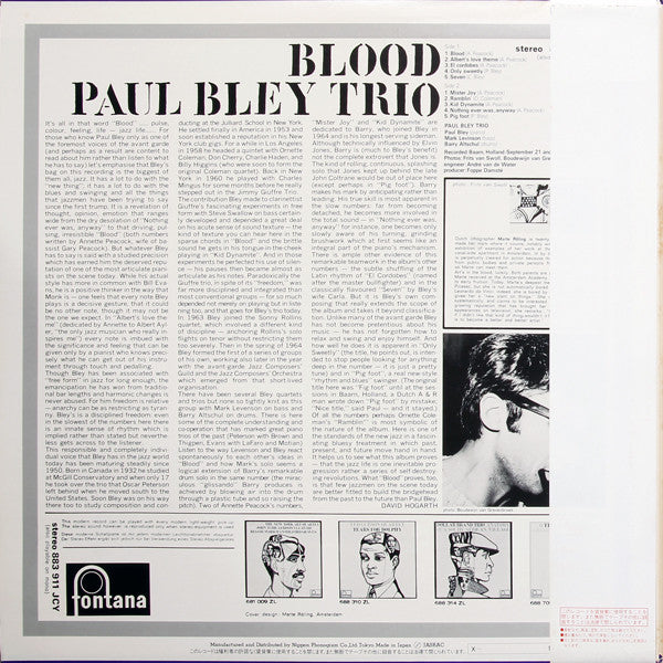Paul Bley Trio - Blood (LP, Album, RE)