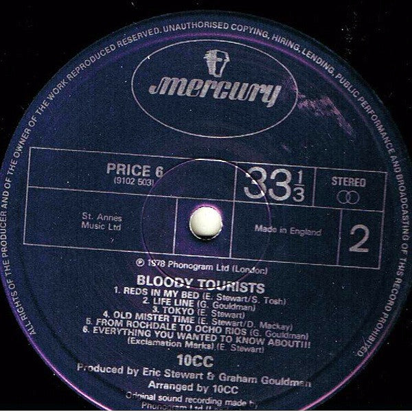 10cc - Bloody Tourists (LP, Album, RE)