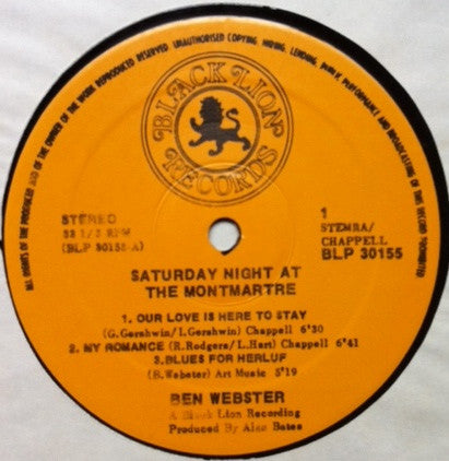 Ben Webster - Saturday Night At The Montmartre (LP, Album)