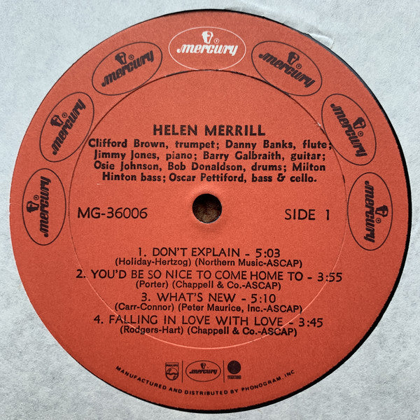 Helen Merrill - Helen Merrill (LP, Album, Mono)