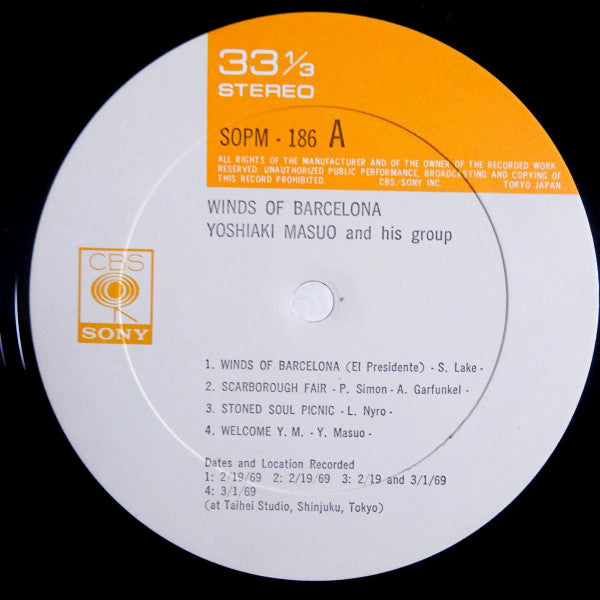 Yoshiaki Masuo And His Group - Winds Of Barcelona (LP, Album, RE, Gat)