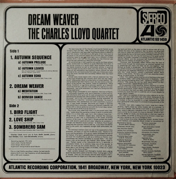 The Charles Lloyd Quartet - Dream Weaver (LP, Album, RE, PR,)