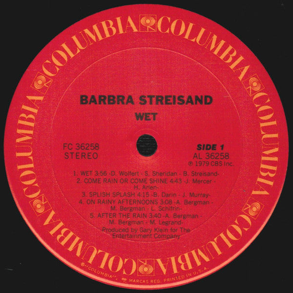 Barbra Streisand - Wet (LP, Album, Pit)