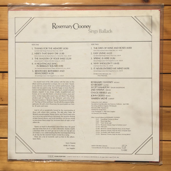 Rosemary Clooney - Rosemary Clooney Sings Ballads (LP)