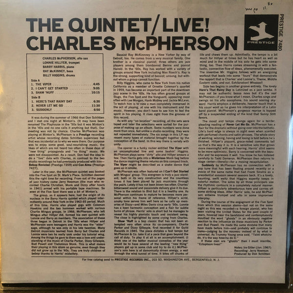 Charles McPherson - The Quintet/Live! (Recorded Live At The Five Sp...