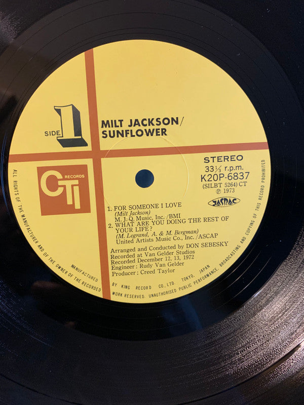 Milt Jackson - Sunflower (LP, Album, RE)