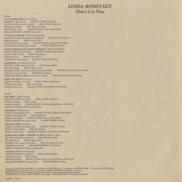 Linda Ronstadt - Don't Cry Now (LP, Album)