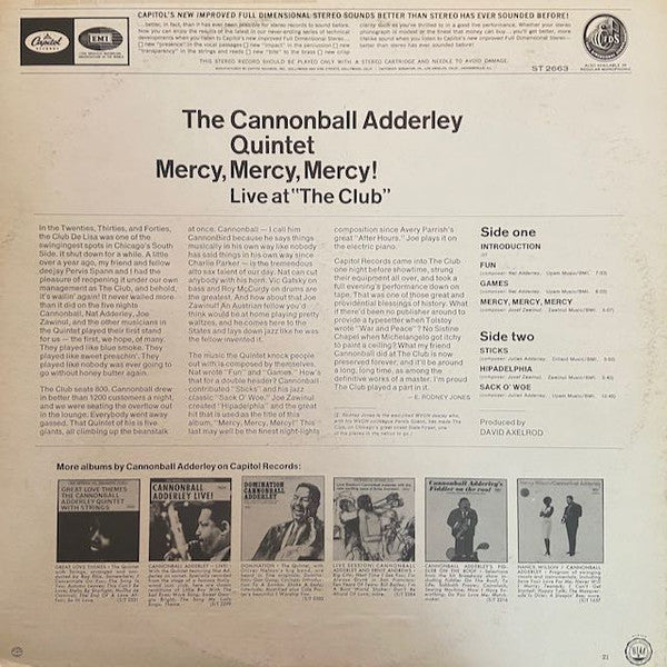 The Cannonball Adderley Quintet - Mercy, Mercy, Mercy! - Live At ""...