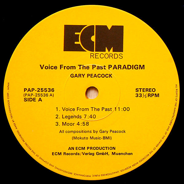 Gary Peacock - Voice From The Past - PARADIGM (LP, Album, Promo)