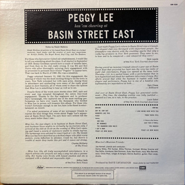 Peggy Lee - Basin Street East Proudly Presents Miss Peggy Lee Recor...