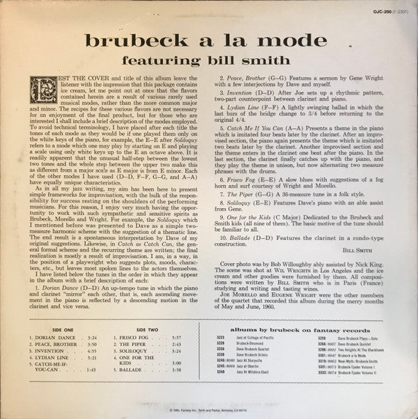 Brubeck* Featuring Bill Smith* - Brubeck A La Mode (LP, Album, RE)