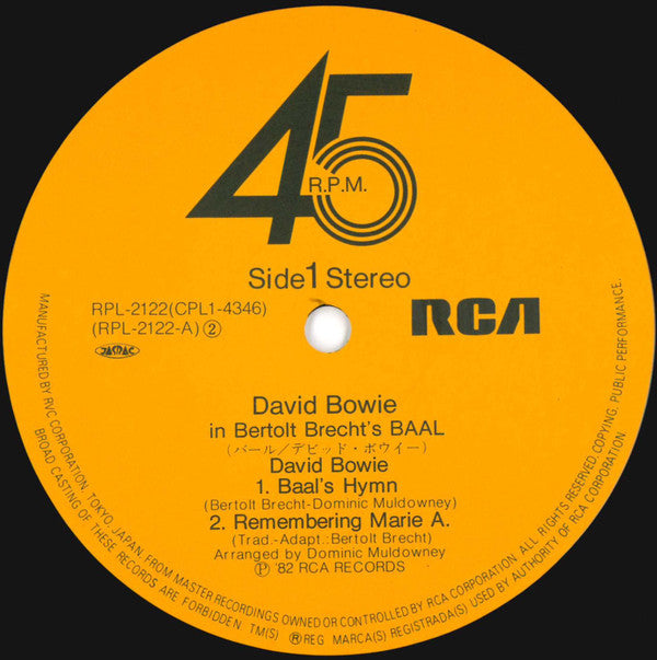 David Bowie - David Bowie In Bertolt Brecht's Baal (12"",  )