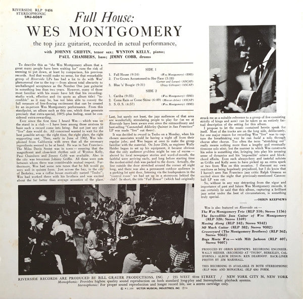 Wes Montgomery = ウェス・モンゴメリー* - Full House = フル・ハウス (LP, Album, RE)