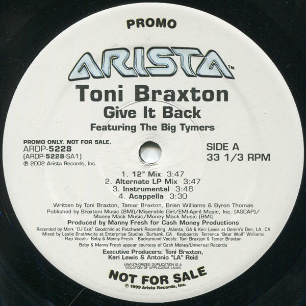 Toni Braxton - Let Me Show You The Way (Out) / Give It Back(12", Pr...