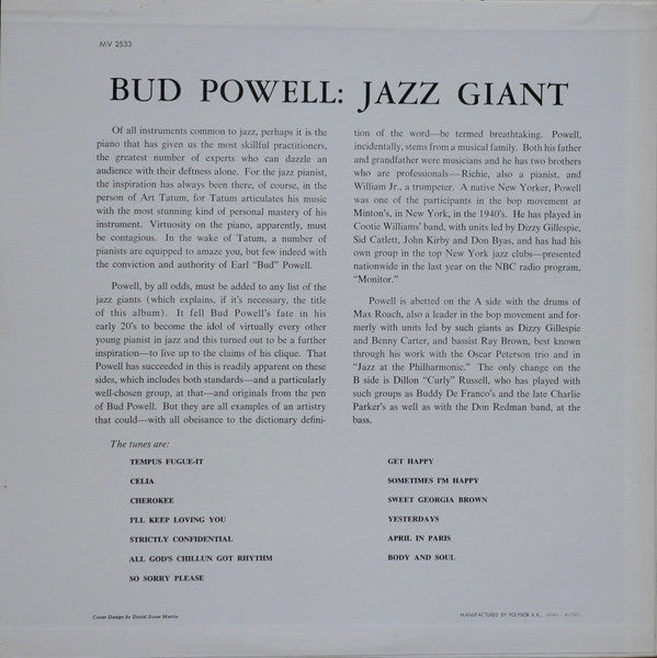 Bud Powell - Jazz Giant (LP, Album, Mono, RE)