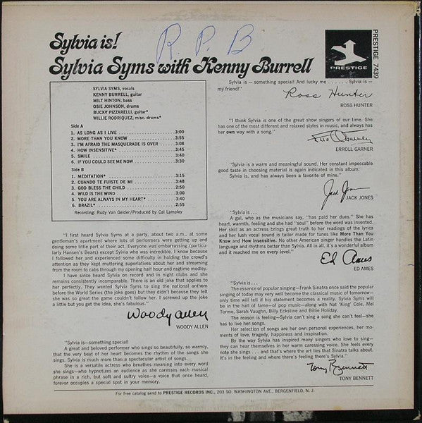 Sylvia Syms With Kenny Burrell - Sylvia Is! (LP, Album)