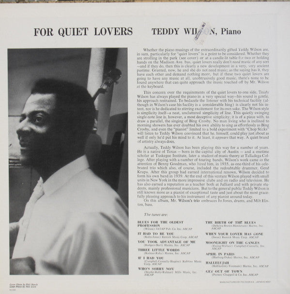 Teddy Wilson - For Quiet Lovers (LP, Album, Mono, RE)