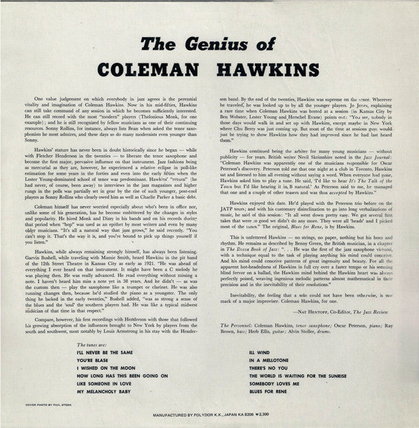 Coleman Hawkins - The Genius Of Coleman Hawkins (LP, Album, RE)