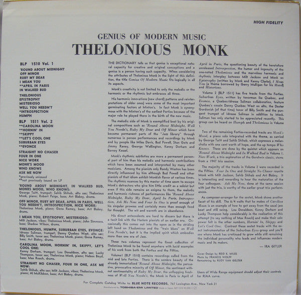 Thelonious Monk - Genius Of Modern Music Volume 1(LP, Comp, Mono, R...