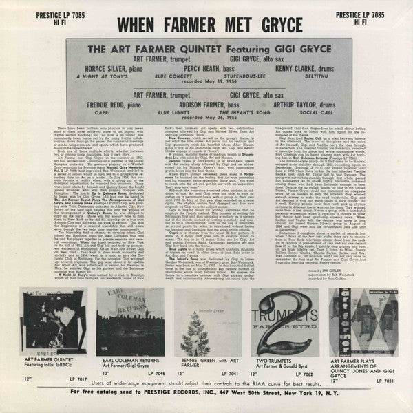 Art Farmer Quintet - When Farmer Met Gryce(LP, Album, Mono, RE)