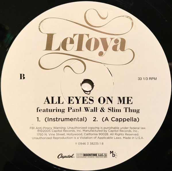 LeToya Featuring Paul Wall & Slim Thug - All Eyes On Me (12"", Single)