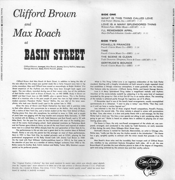 Clifford Brown And Max Roach - At Basin Street (LP, Album, Mono, RE)