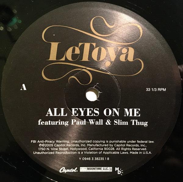 LeToya Featuring Paul Wall & Slim Thug - All Eyes On Me (12"", Single)