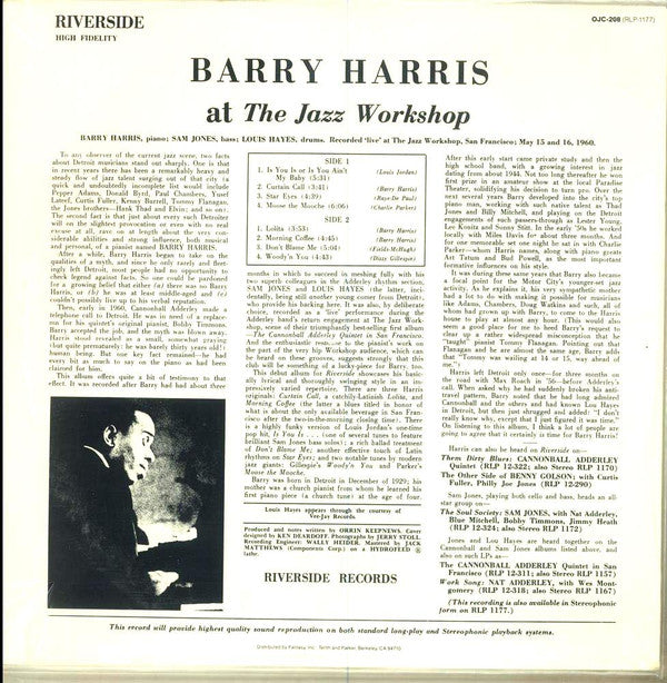 Barry Harris (2) - At The Jazz Workshop (LP, Album, RE)