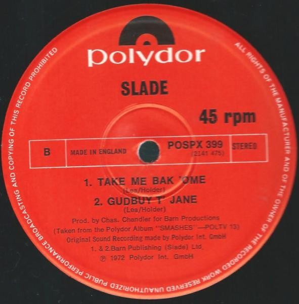 Slade - Cum On Feel The Noize / Coz I Luv You / Take Me Bak 'Ome / ...
