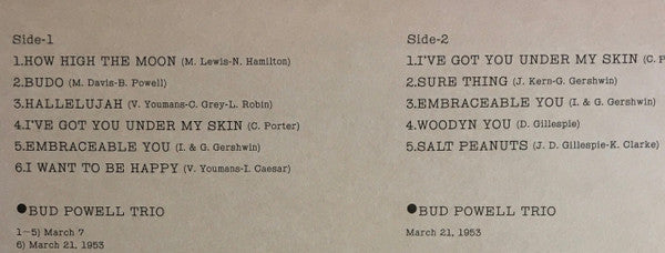 Bud Powell - 1953 Spring Sessions - Broadcast Performances(LP, Albu...