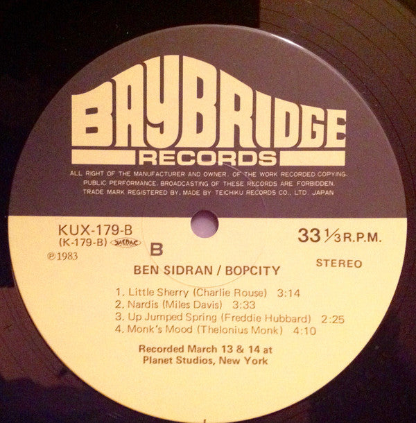 Ben Sidran - Bop City (LP, Album)