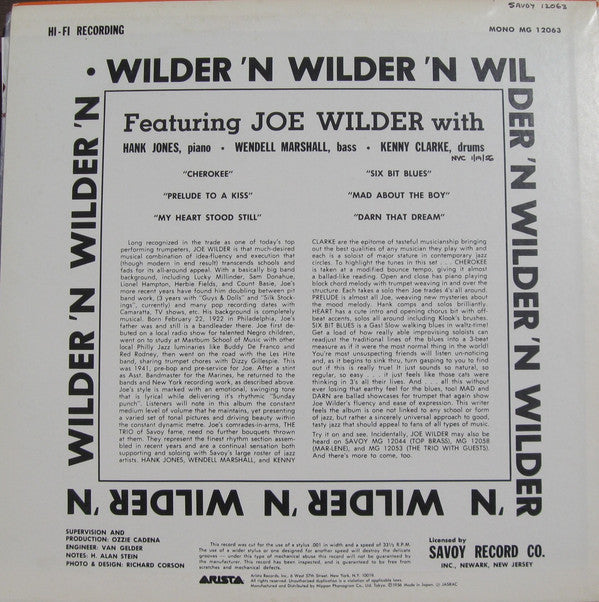 Joe Wilder - Wilder 'N' Wilder (LP, Album, Mono, RE)