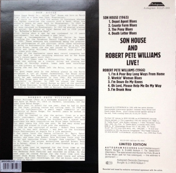 Son House And Robert Pete Williams - Live!   (LP, Album, Ltd, RE)