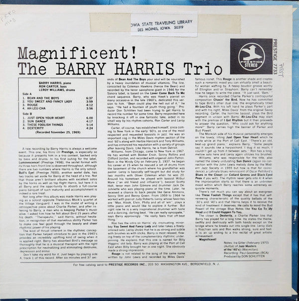 The Barry Harris Trio* - Magnificent! (LP, Album)