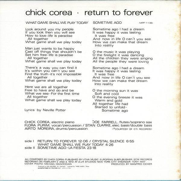 Chick Corea - Return To Forever (LP, Album, RE)