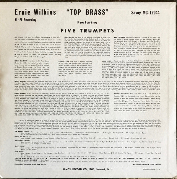 Ernie Wilkins - Top Brass Featuring Five Trumpets (LP, Album, Mono)