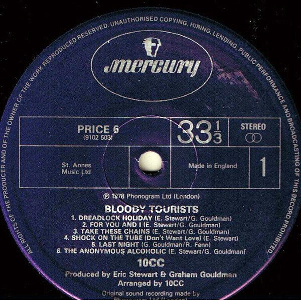 10cc - Bloody Tourists (LP, Album, RE)