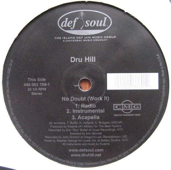 Dru Hill - No Doubt (Work It) / On Me (12"")