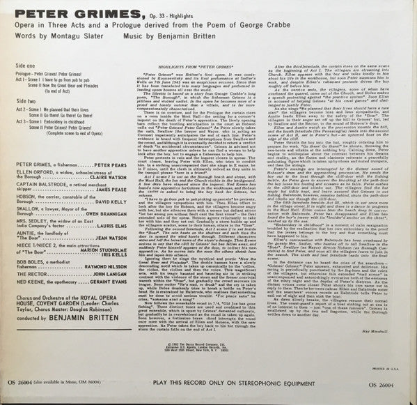 Benjamin Britten - Peter Grimes - Highlights (LP, Album)