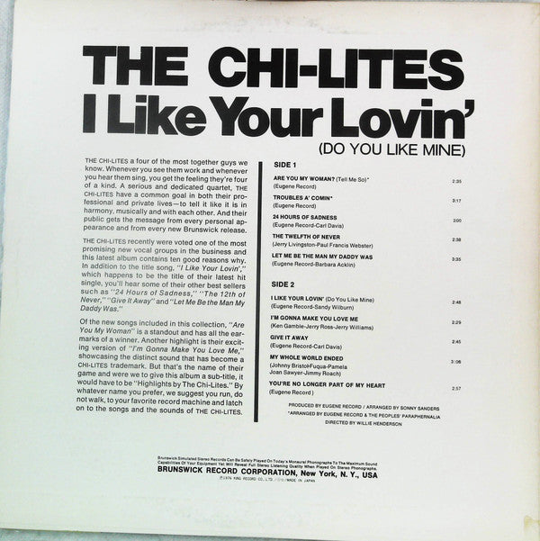 The Chi-Lites - I Like Your Lovin' (Do You Like Mine)(LP, Album, Pr...