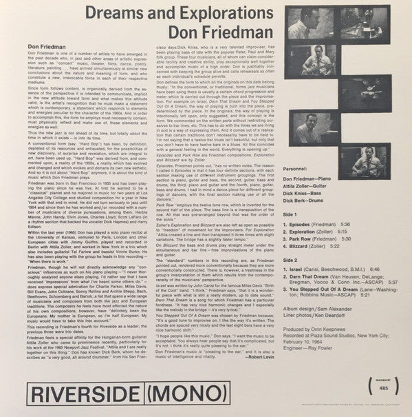 Don Friedman Quartet - Dreams And Explorations(LP, Album, Mono, RE)