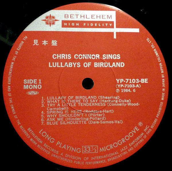 Chris Connor - Sings Lullabys Of Birdland (LP, Album, Mono, Promo)