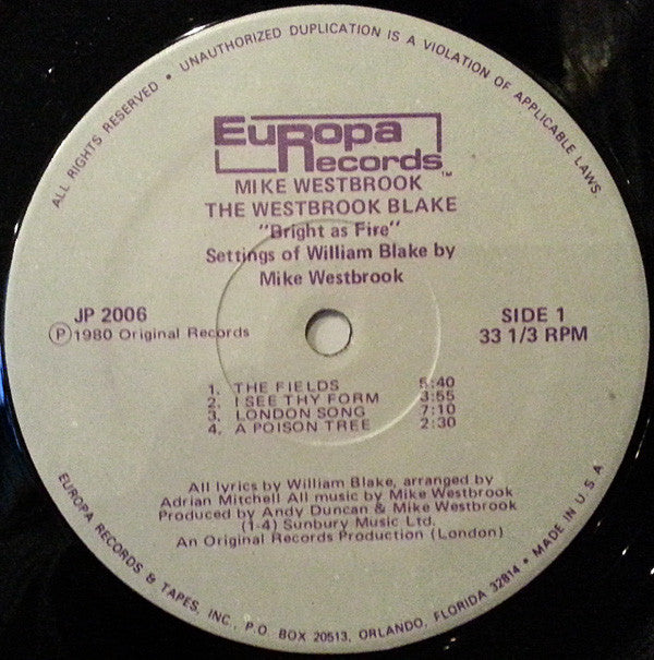 Mike Westbrook - The Westbrook Blake (Bright As Fire) (LP, Album)
