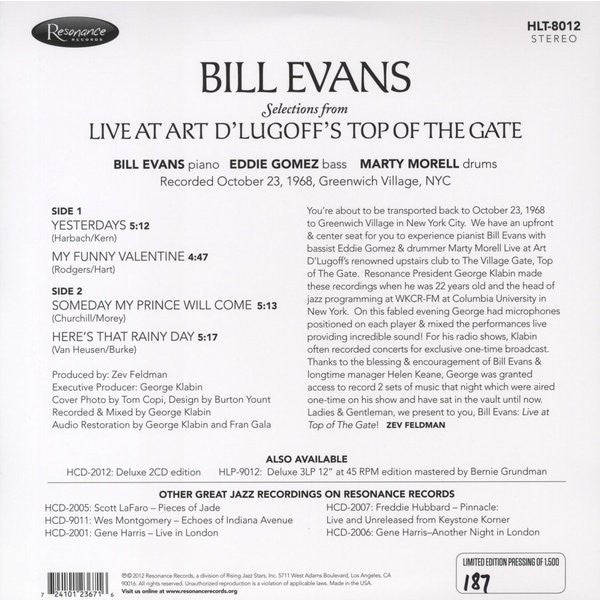 Bill Evans - Selections From Live At Art D'Lugoff's Top Of The Gate...