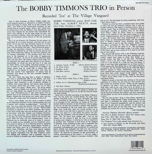 The Bobby Timmons Trio - In Person (LP, Album, RE, RM)